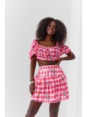 Short plaid skirt with ruffles, pink 4006 - Online store - Boutique